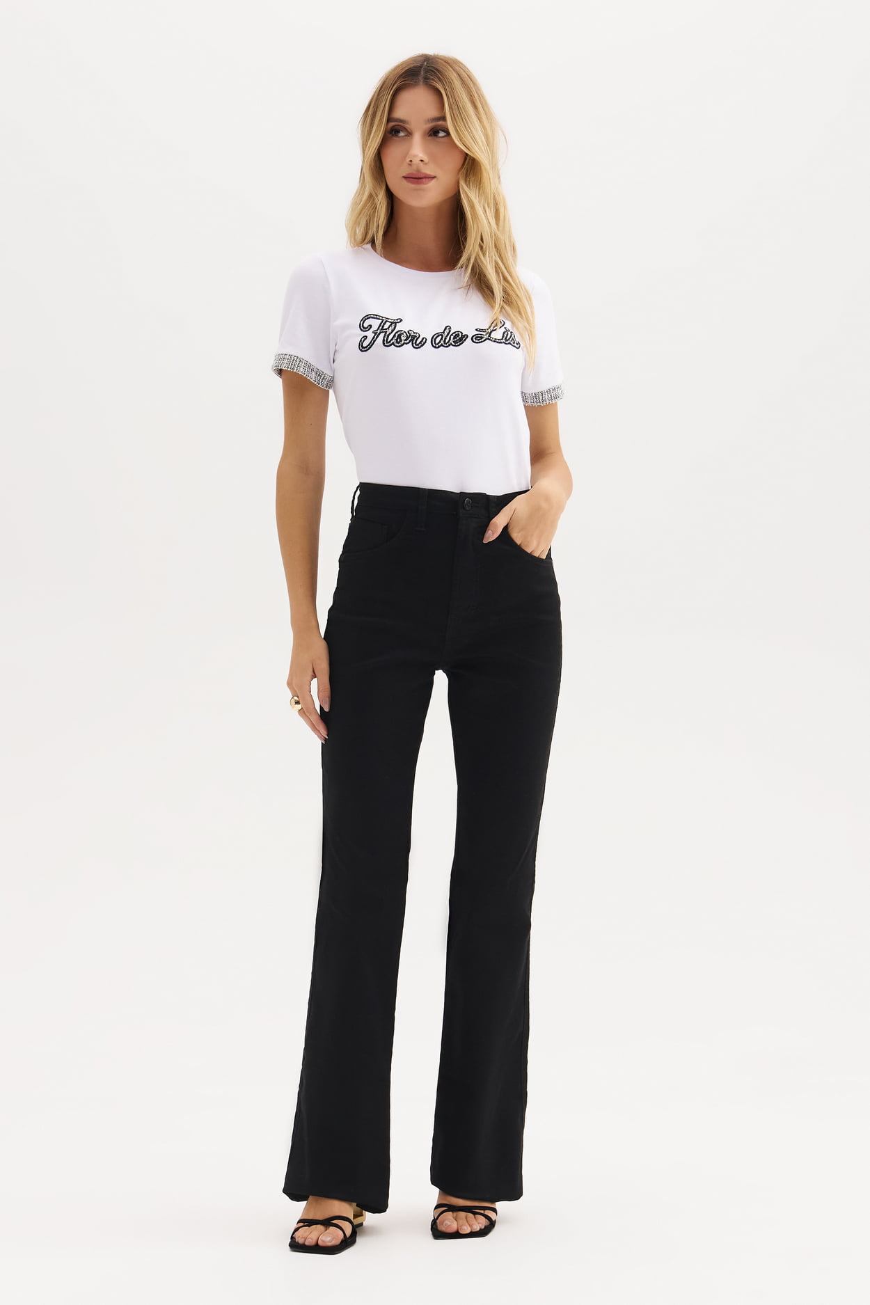 CALÇA JEANS FLOR DE LIS BOOTCUT