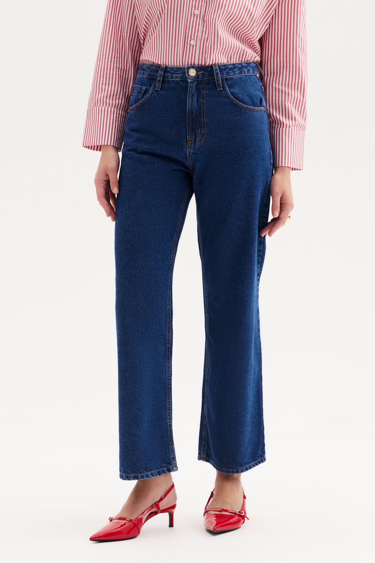 CALÇA JEANS FLOR DE LIS WIDE CROPPED