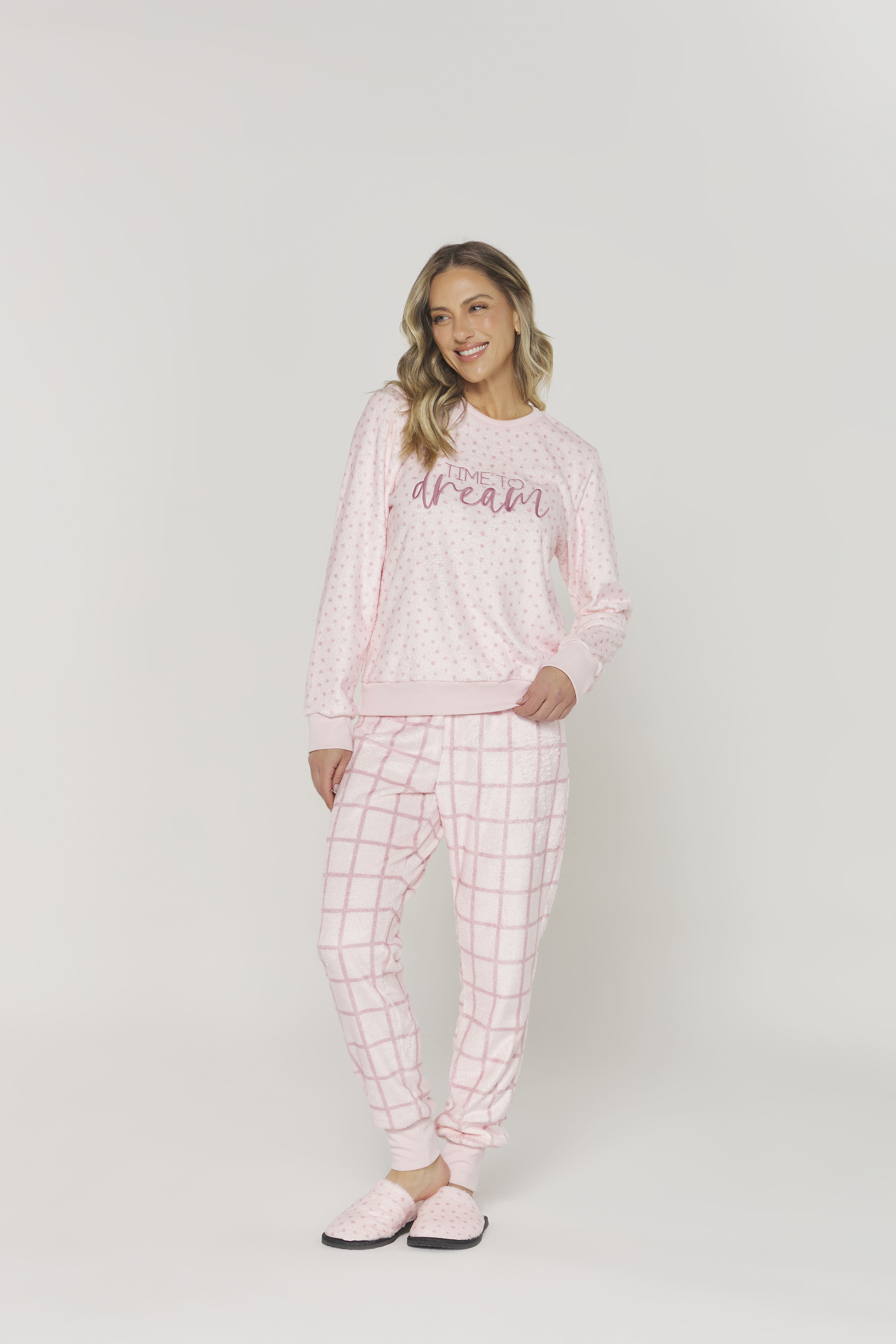 PIJAMA EM PLUSH ROSA 