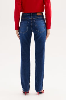 CALÇA JEANS RETA LAVADA FLOR DE LIS