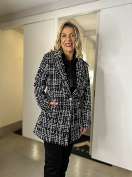 CASACO TWEED FLOR DE LIZ - PRETO E BEGE